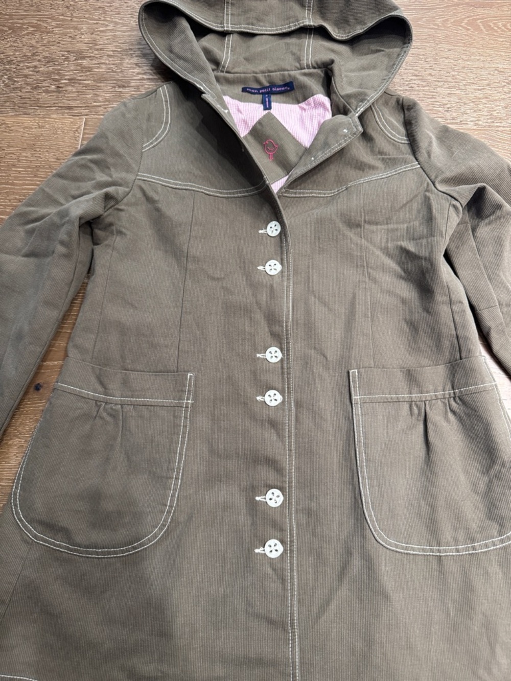 Mon Petit Oiseau Olive Corduroy Hooded Jacket Petite Cottagecore Utility Coat - Picture 3 of 6
